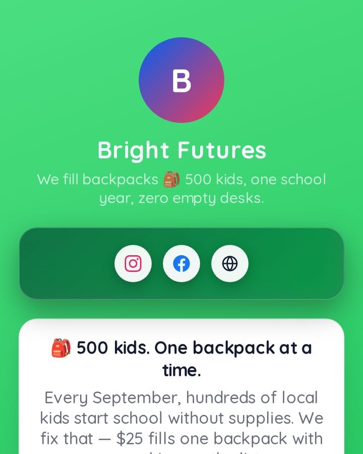 Nonprofit page on MyBioKit